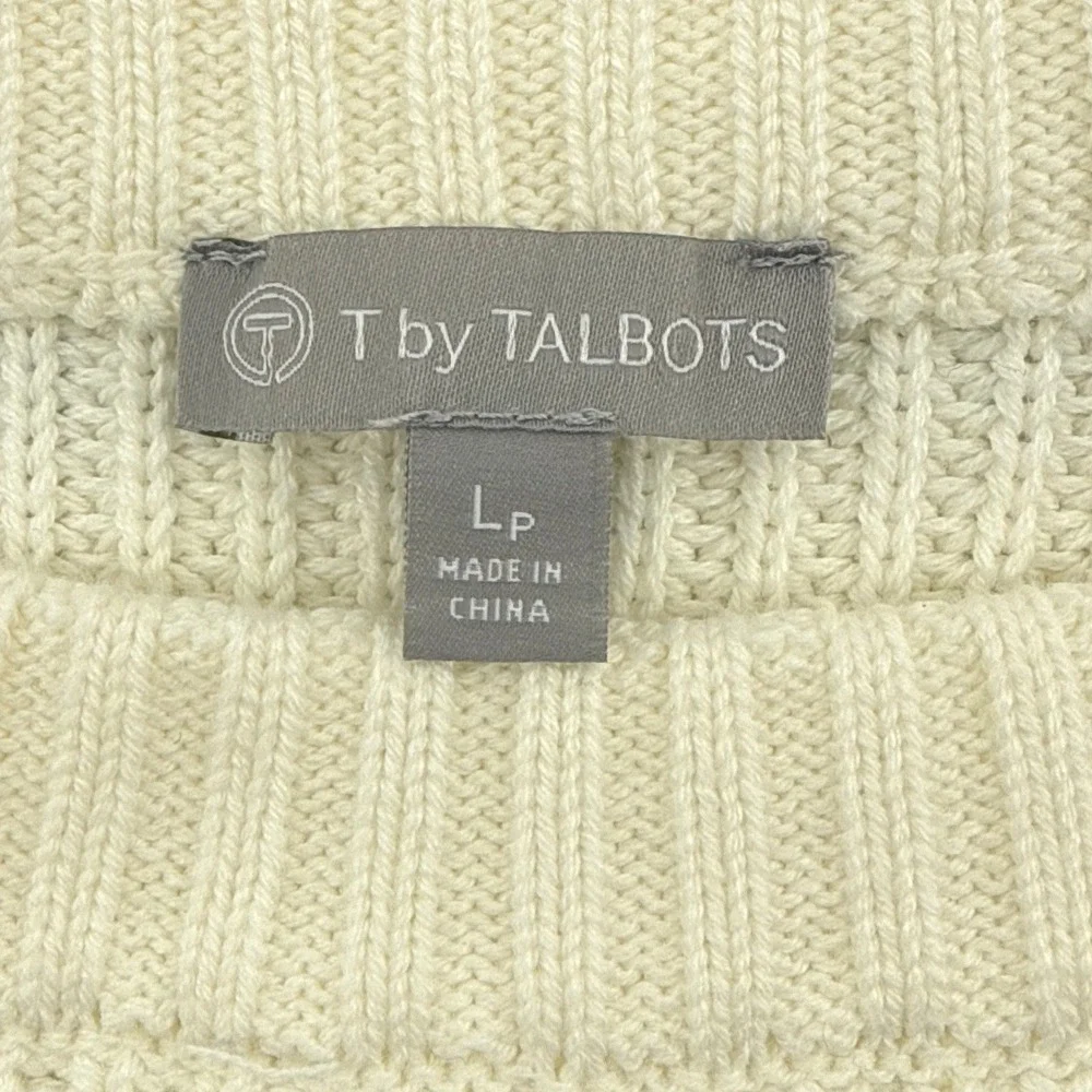Talbots Multi Stripe Crewneck High-Lo Sweater Large Petite Ivory Blue Thumbholes